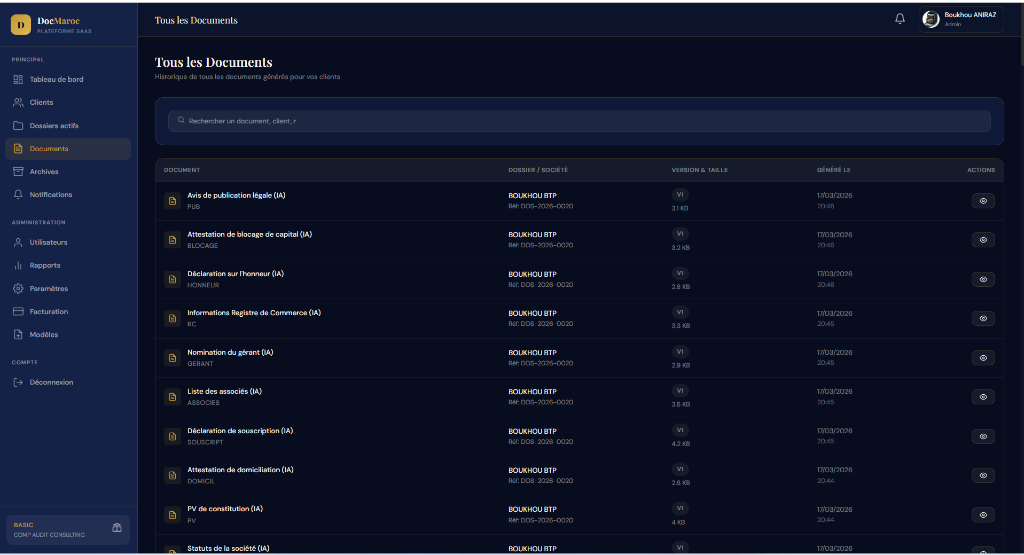 DocMaroc Tableau de bord