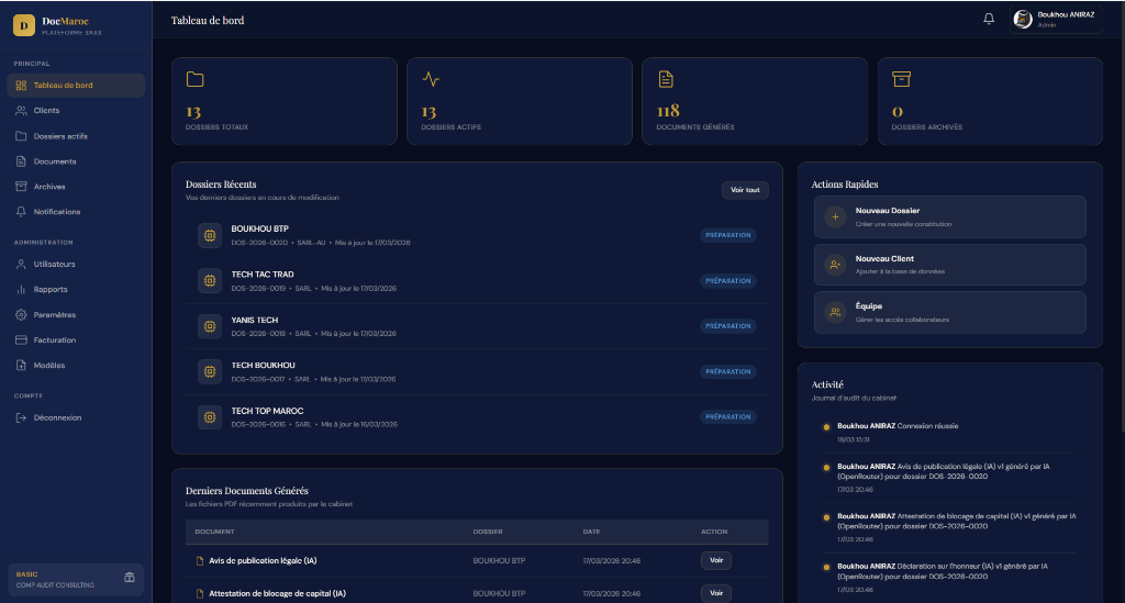 Documents générés SaaS DocMaroc